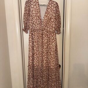 ARULA Long Sleeve Floral Dress - Mauve and Cream